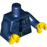 Torso, Police Shirt with Silver Badge, Pockets, Pen, Black Tie and Belt Print, Dark Blue Arms, Yellow Hands / Dark Blue
