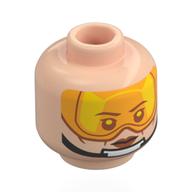 Lego Minifig Head Colonel Ward, Neutral / Black Chin Strap, Dark Brown Eyebrows, Cheek Lines, Nougat Lips, Neutral / Trans-Orange Visor / Light Nougat