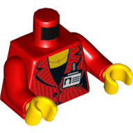 Lego Torso Suit Jacket with Name Badge, Yellow Neck, and Black Undershirt Print, Red Arms, Yellow Hands / Red