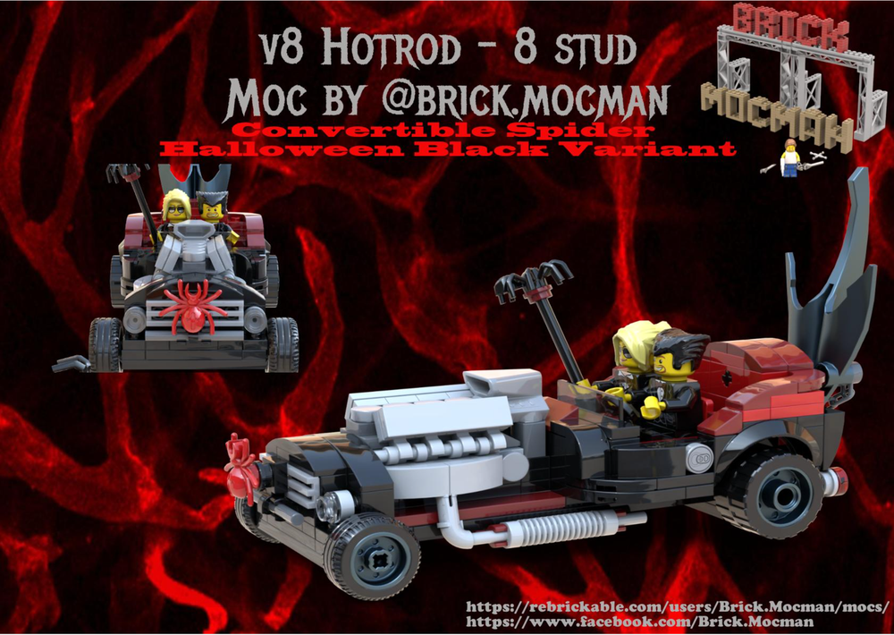 Lego V8 HotRod 8 Stud - Black Spider Halloween Convertible