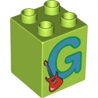 Duplo Brick 2 x 2 x 2 with 'G' and Guitar Print / Lime
