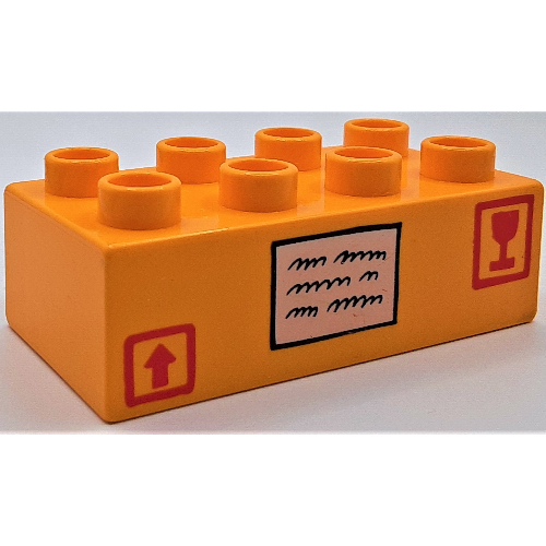 Lego Duplo Brick 2 x 4 with Address Label, Arrow and Glass Print / Curry