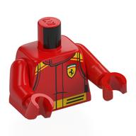 Lego Torso, Racing Suit, Yellow Markings, Ferrari Logo print, Red Arms and Hands / Red
