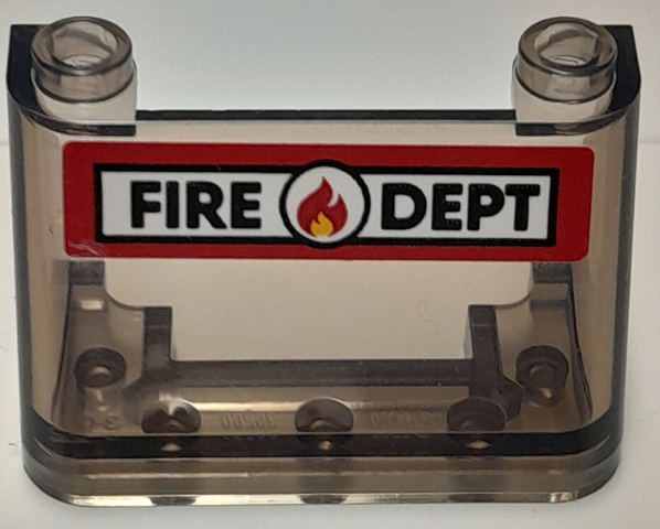 Lego Windscreen 2 x 4 x 2 with Black 'FIRE DEPT' and Fire Logo on White Background with Red Border Pattern (Sticker) - Set 40393