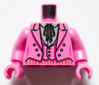 Lego Torso Batman Suit Jacket with Vest, Light Bluish Gray Shirt with Collar and Black Tie Pattern / Dark Pink Arms / Dark Pink Hands