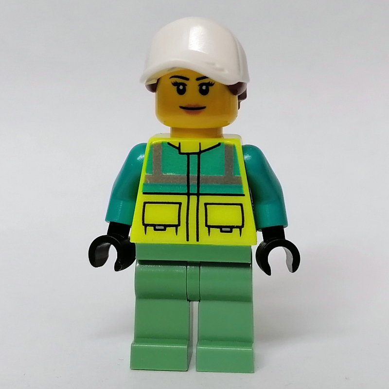 Lego Ambulance Driver, Vibrant Yellow Safety Vest, White Cap