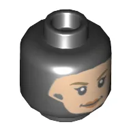 Minifig Head Overwatch Mercy, Dual Sided, Balaclava, Light Nougat Face, Dark Yellow Eyebrows, Peach Lips, Smile / Surprised Print [Hollow Stud] / Black