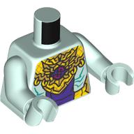 Lego Torso, Gold Chains/Necklace, Yellow Belt, Dark Purple/Magenta Decorations print, Light Aqua Arms and Hands / Light Aqua