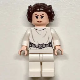 Princess Leia, White Robe, Dark Brown Hair, Decorative Belt, Dual Sided Head Closed Mouth / Smile
