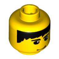 Lego Minifig Head, Black Hair, Eyebrows, and Smirk Print / Yellow