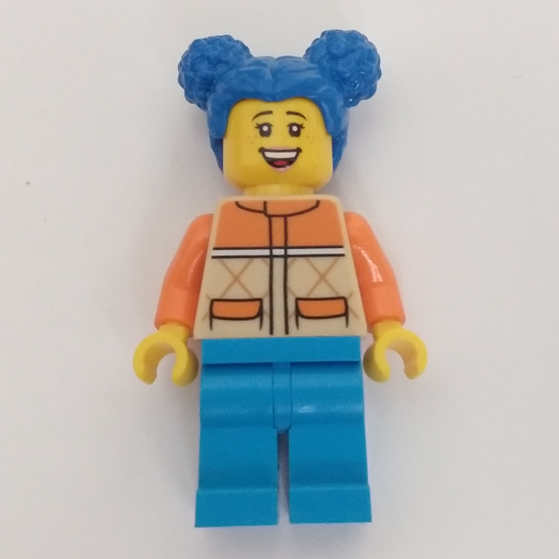 Lego Woman, Tan Jacket, Blue Hair