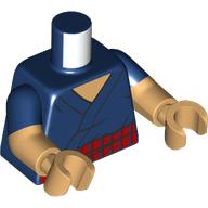 Lego Torso, Dual Molded Arms with Robe, Red/Dark Red Belt print, Dark Blue Sleeves Pattern, Warm Tan Arms and Hands / Dark Blue