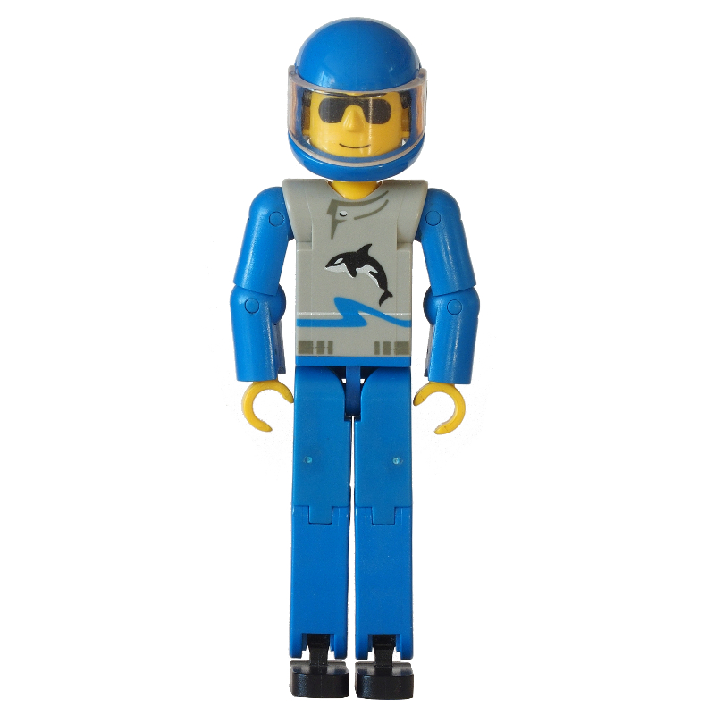 Lego Technic Figure Blue Legs, Light Gray Top with Wave and Orca Print, Blue Arms - Blue Helmet