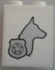 Brick 1 x 2 x 2 with Inside Stud Holder with Silver Dog Head Silhouette and Police Badge Pattern Model Right Side (Sticker) - Set 60048