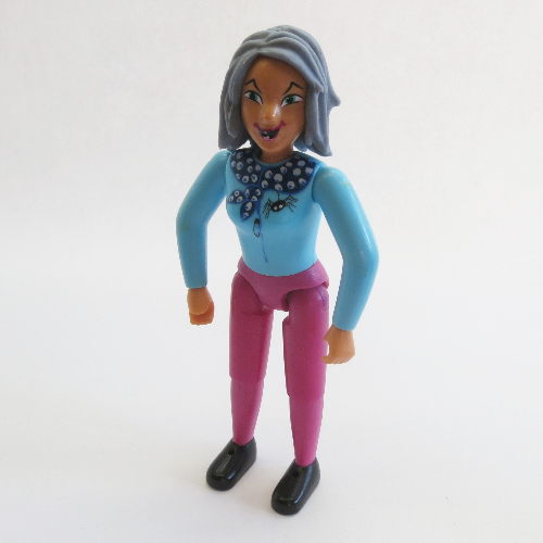 Lego Belville Figure Fixed Elbows, Female, Sand Blue Hair, Sky Blue Top with Scarf and Spider Print, Magenta Legs / [No Color/Any Color]