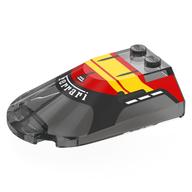 Lego Windscreen 4 x 6 x 1 1/3 with Black Cockpit, Red/Yellow Roof, White 'Ferrari' print