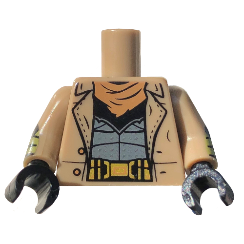 Lego Torso Coat, Sand Blue Vest, Gold Belt Buckle, Black Shirt Print, Dark Tan Arms, Black Hands / Dark Tan