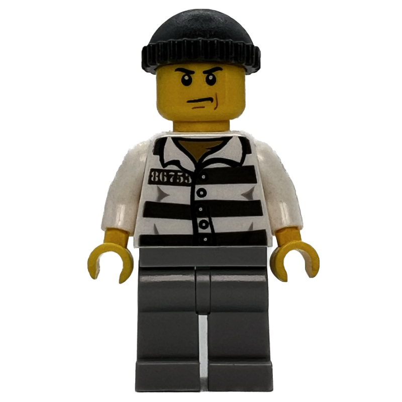 Lego Criminal, Prison Shirt with #86753, Light Bluish Gray Legs, Dark Bluish Gray Hat
