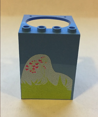 Lego Container, Cupboard 4 x 4 x 4 with Elliptical Hole for Sink with Grass and Small Hearts Pattern (Sticker) - Set 7586