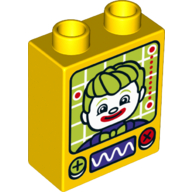 Lego Duplo Brick 1 x 2 x 2 with Bottom Tube and The Joker Print / Yellow