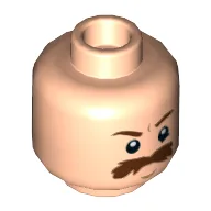 Minifig Head Rebel Trooper / Bespin Guard, Moustache Brown Bushy Large, Brown Eyebrows, White Pupils Print [Hollow Stud] / Light Nougat