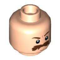 Lego Minifig Head Rebel Trooper / Bespin Guard, Moustache Brown Bushy Large, Brown Eyebrows, White Pupils Print [Hollow Stud] / Light Nougat
