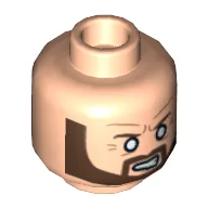 Minifig Head Dark Ninja, Beard Brown Angular, White Eyes, Angry Print [Hollow Stud] / Light Nougat