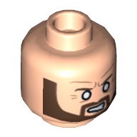 Lego Minifig Head Dark Ninja, Beard Brown Angular, White Eyes, Angry Print [Hollow Stud] / Light Nougat