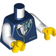 Lego Torso, White Shirt, Metallic Light Blue Scarf and Trim print, White Arms, Yellow Hands / Dark Blue