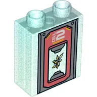 Duplo Brick 1 x 2 x 2 with Coral Frame, Crystal, 'CELL 2' Print / Opal Trans-Light Blue