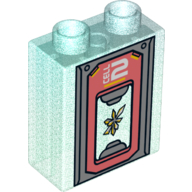 Lego Duplo Brick 1 x 2 x 2 with Coral Frame, Crystal, 'CELL 2' Print / Opal Trans-Light Blue