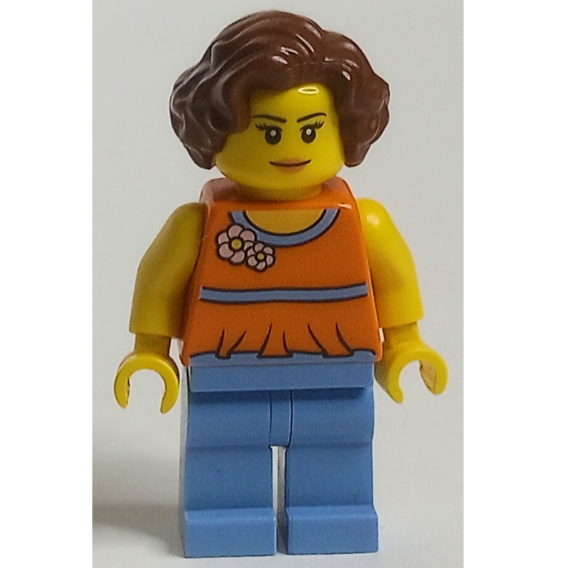 Lego Orange Torso, Medium Blue Legs, Reddish Brown Hair