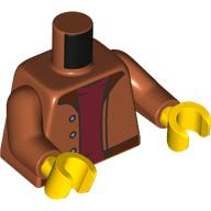 Lego Torso, Jacket, Nougat Collar, Dark Red Shirt print, Dark Orange Arms, Yellow Hands / Dark Orange