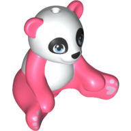 Lego Animal, Panda Sitting with White Head and Belly and Blue Eyes, Pink Hearts Print / Coral