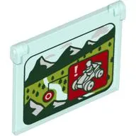 Glass for Window 1 x 4 x 3 - Opening with ATV Red Warning Square Against Mountains and Field with Trees Print / Trans-Light Blue