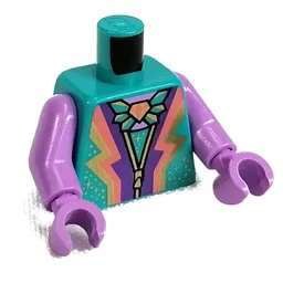 Torso Shirt, Dark Purple, Coral, and Gold Design, Zipper, Jewel Necklace Print, Medium Lavender Arms and Hands / Dark Turquoise
