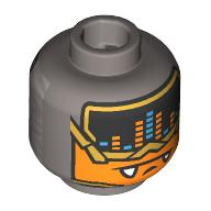 Lego Minifig Head Silver / Gold Horned Demon, Visor with Music Equalizer, Orange Face with Gold Trim / Dark Azure Face with Silver Trim Print / Flat Silver