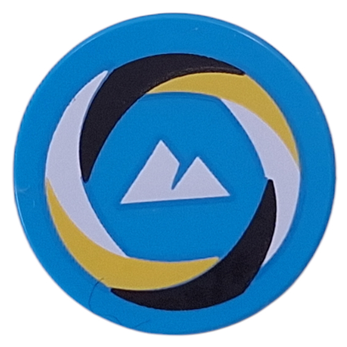 Lego Tile Round 2 x 2 with Yellow/White/Black Swirl, White Mountains print / Dark Azure