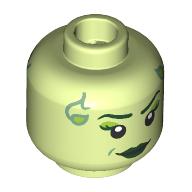 Lego Minifig Head Poison Ivy, Dark Green Eyebrows, Lime Eyeshadow, Dark Green Lips, Sand Green Leaves, Neutral / Angry Frown / Yellowish Green
