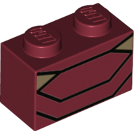Lego Brick 1 x 2 with Iron Man Armour print / Dark Red