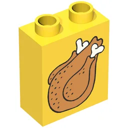 Duplo Brick 1 x 2 x 2 with Roast Turkey Print / Yellow