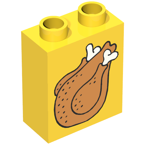 Lego Duplo Brick 1 x 2 x 2 with Roast Turkey Print / Yellow