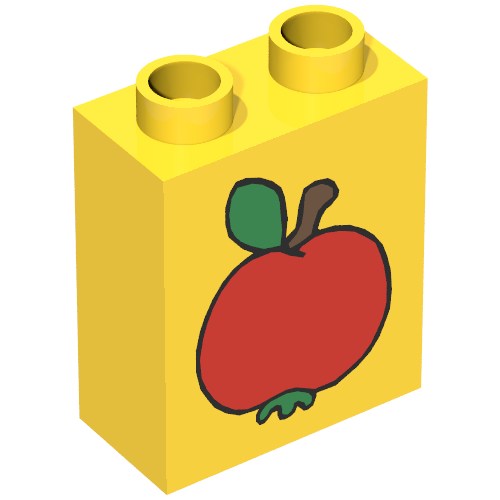 Lego Duplo Brick 1 x 2 x 2 with Red Apple Print / Yellow