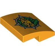 Brick Curved 2 x 2 x 2/3 with Compass Outline, and Leopard Eyes Peering Through Green Leaves Print / Bright Light Orange