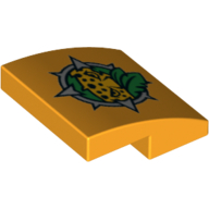 Lego Brick Curved 2 x 2 x 2/3 with Compass Outline, and Leopard Eyes Peering Through Green Leaves Print / Bright Light Orange