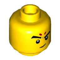 Lego Minifig Head Nezha, Big Eyebrows, Red Forehead Markings, Stern / Smirk with Raise Left Eyebrow Print / Yellow