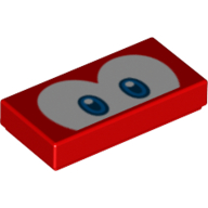 Lego Tile 1 x 2 with Blue Eyes (Eep/Cheep Cheep) Print / Red