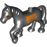 Lego Duplo Animal Horse with one Stud and Raised Hoof with Dark Orange Bridle & Saddle Print / Black