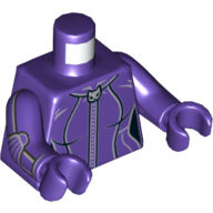 Lego Torso Jacket with Zipper with Cat Head, 2 Thin Gray Stripes Print (Catwoman), Dark Purple Arms and Hands / Dark Purple