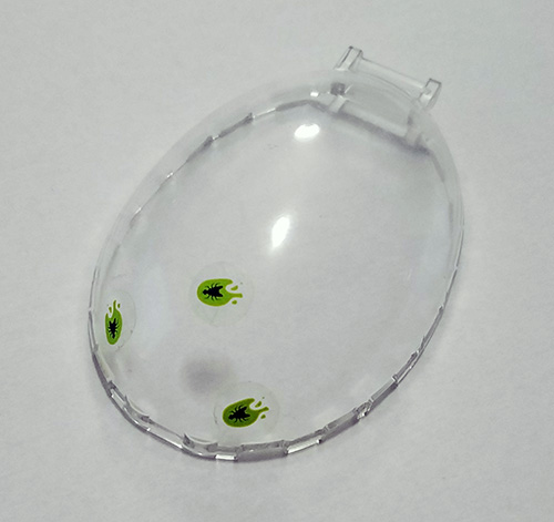 Lego Windscreen 8 x 6 x 2 1/3 Bubble Canopy with Bar Handle with 3 Squashed Flies Pattern (Stickers) - Set 70704
